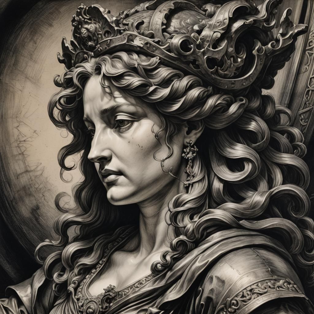 Ship Figurehead in Charcoal Drawing Style