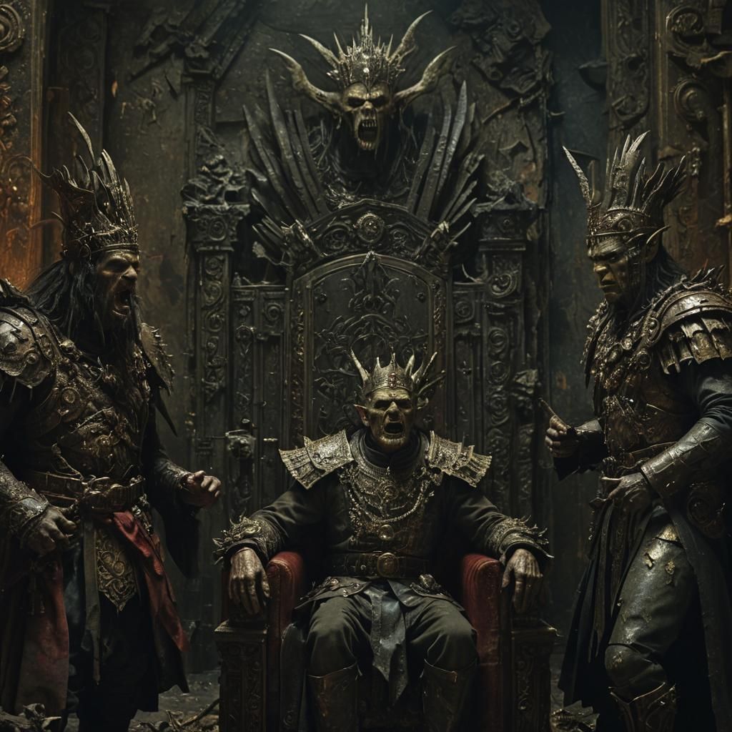 Ork Diplomats Arguing in Decaying Throne Room