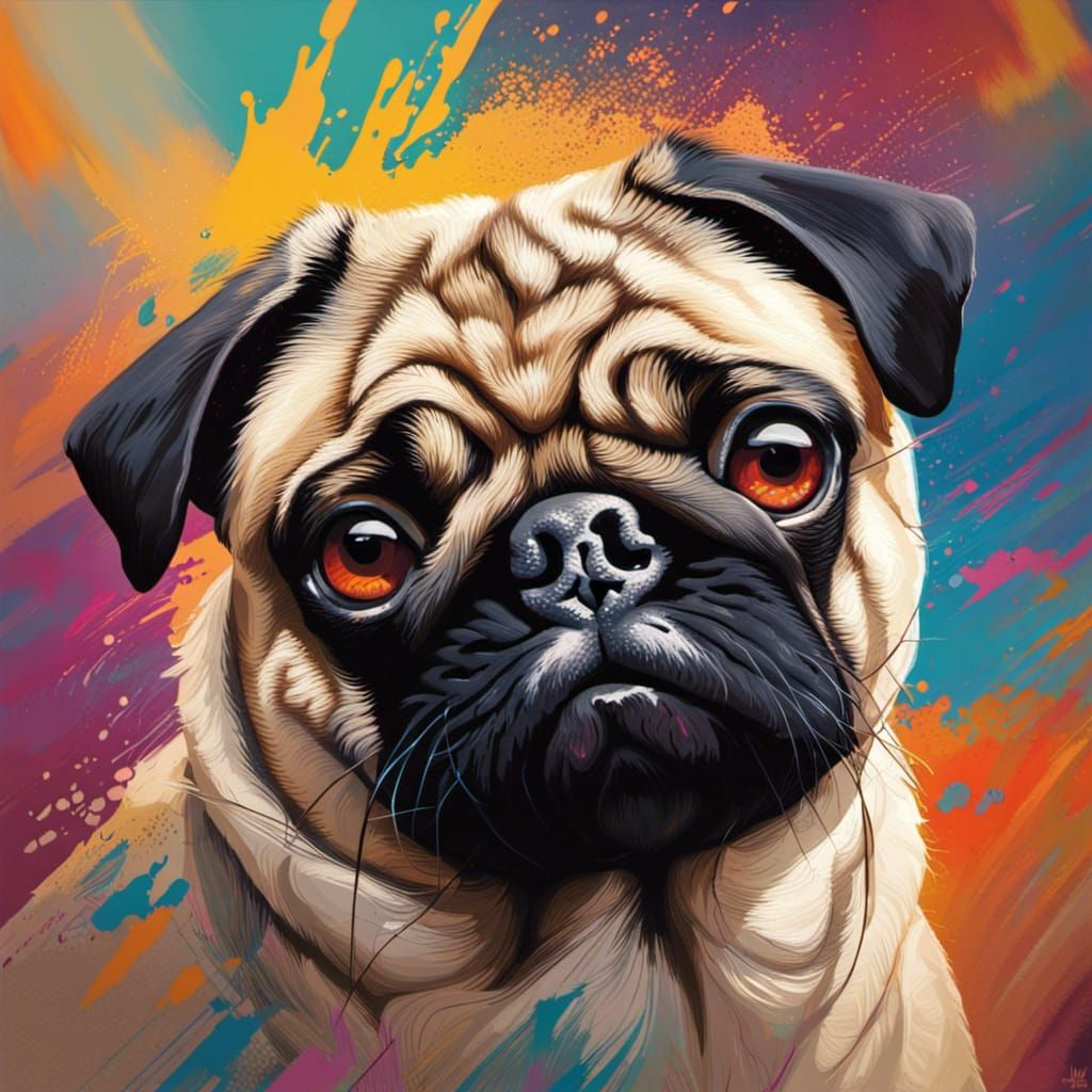 Hyperrealistic Pug Portrait in Splash Art Style