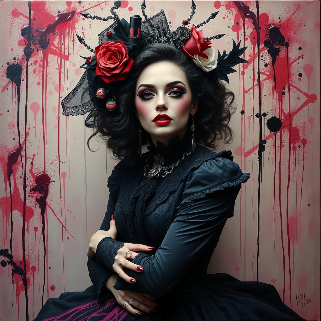 Gothic Woman in Victorian Dress, Surrealist Art