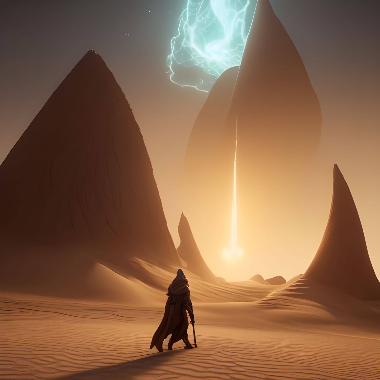 Sand Wizard with Radiating Energy in Hyperrealism