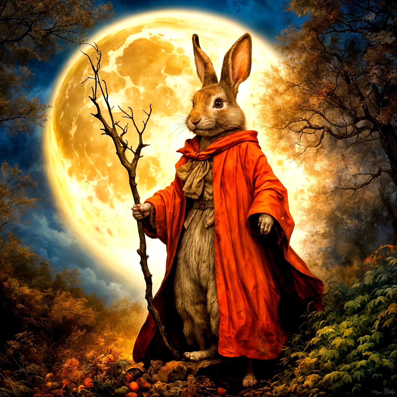 Peter Rabbit as a Magical Wizard in a Lunar Eclipse