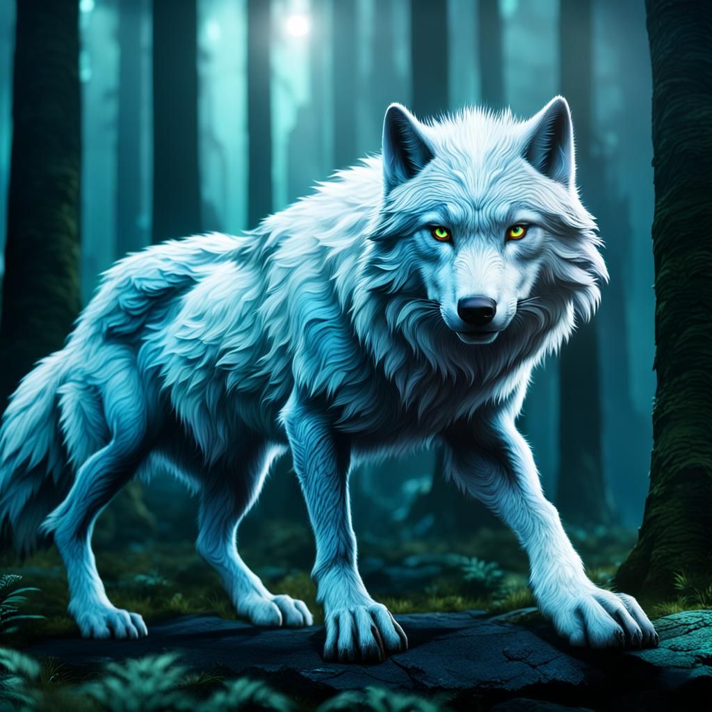 Magical Arctic Wolf in Enchanted Forest