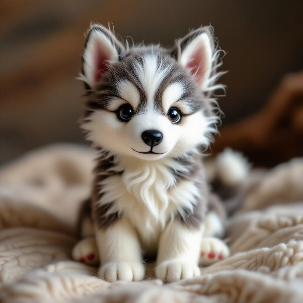 Needle-Felted Siberian Husky Puppy Art