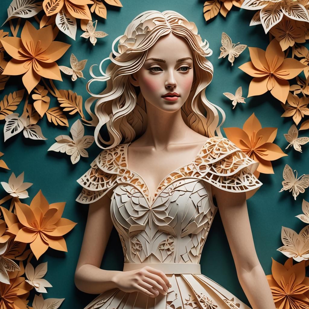 Woman in Kirigami Paper Dress Portrait