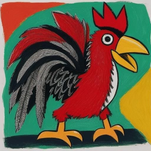 Crude Rooster Drawing in Art Brut Style