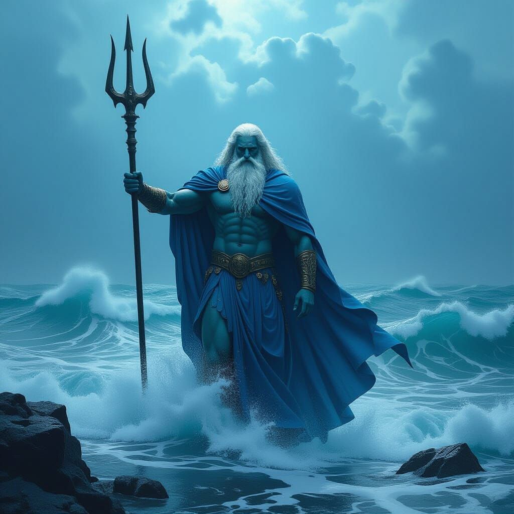 Poseidon in Stormy Seas: A Surreal Biomechanical Tattoo