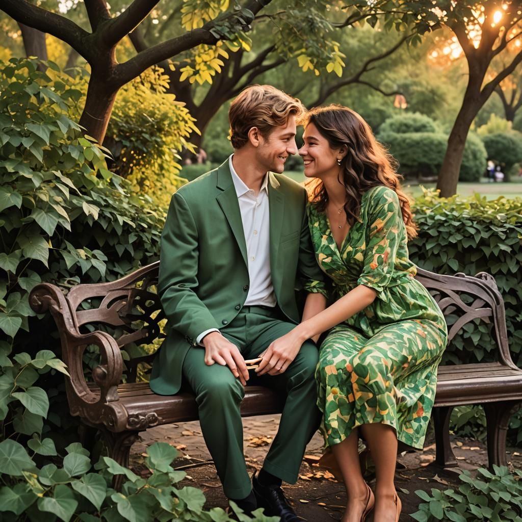Romantic Sunset: Couple Sharing Ice Cream in Park