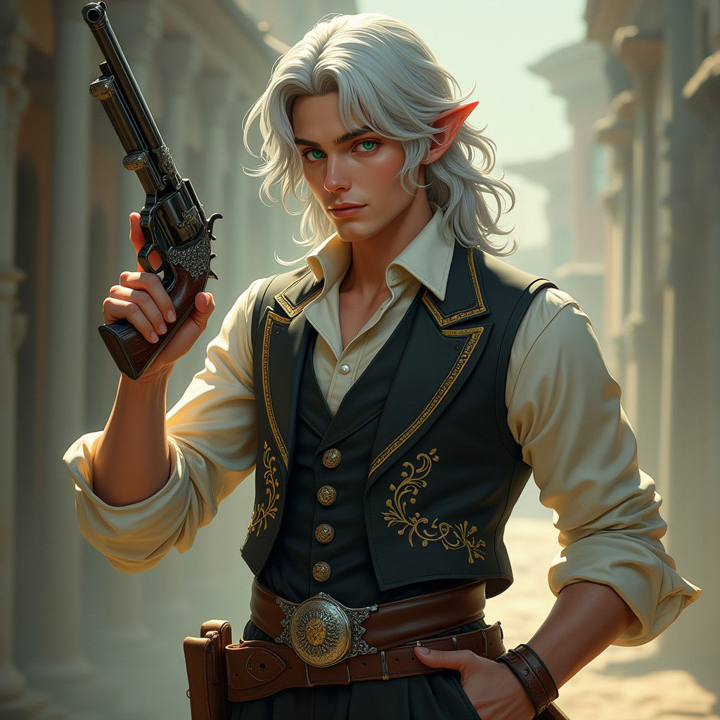 Half-Elf Gunslinger as Southern Gentleman in Detailed Matte ...