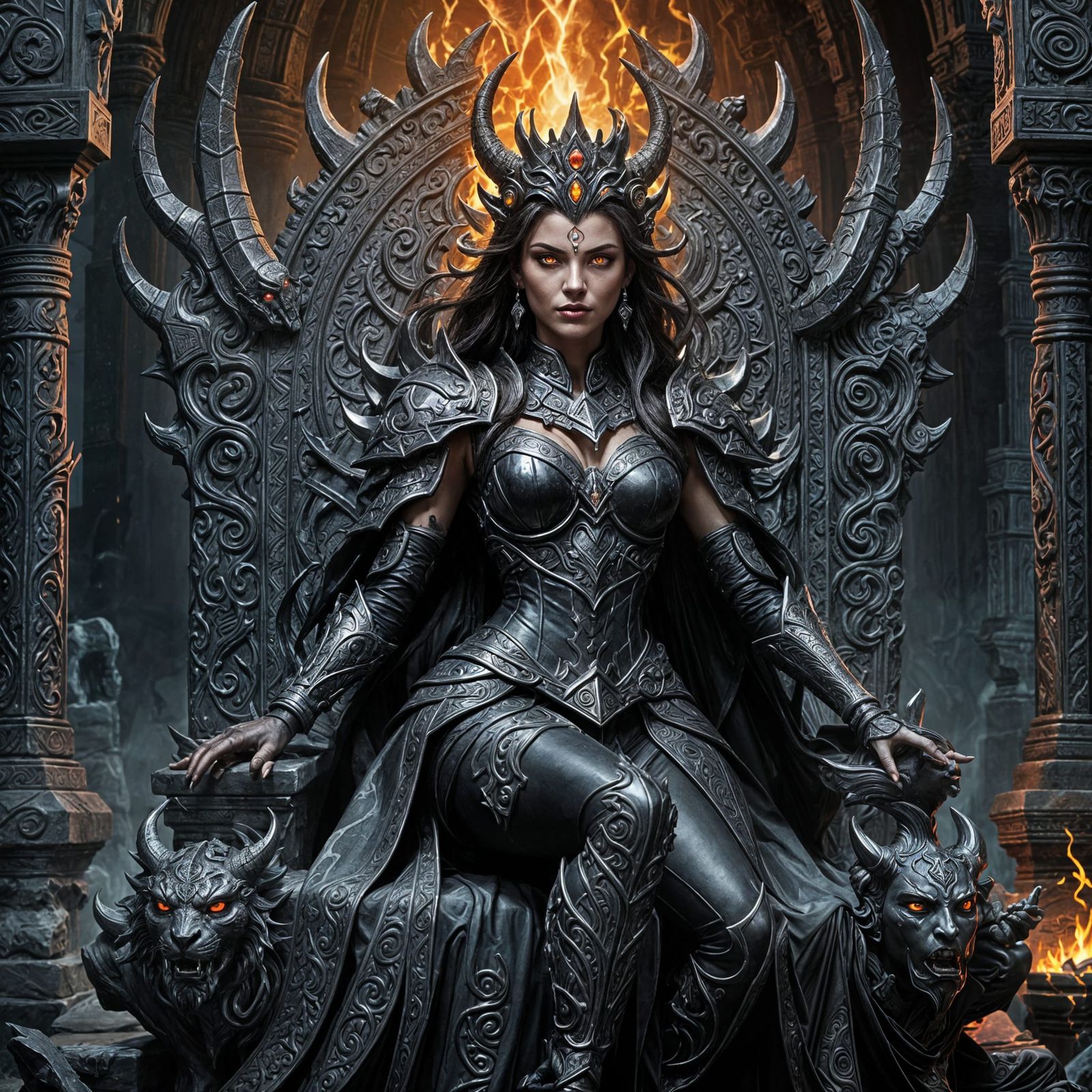 Demon Queen on Obsidian Throne in Desolate World