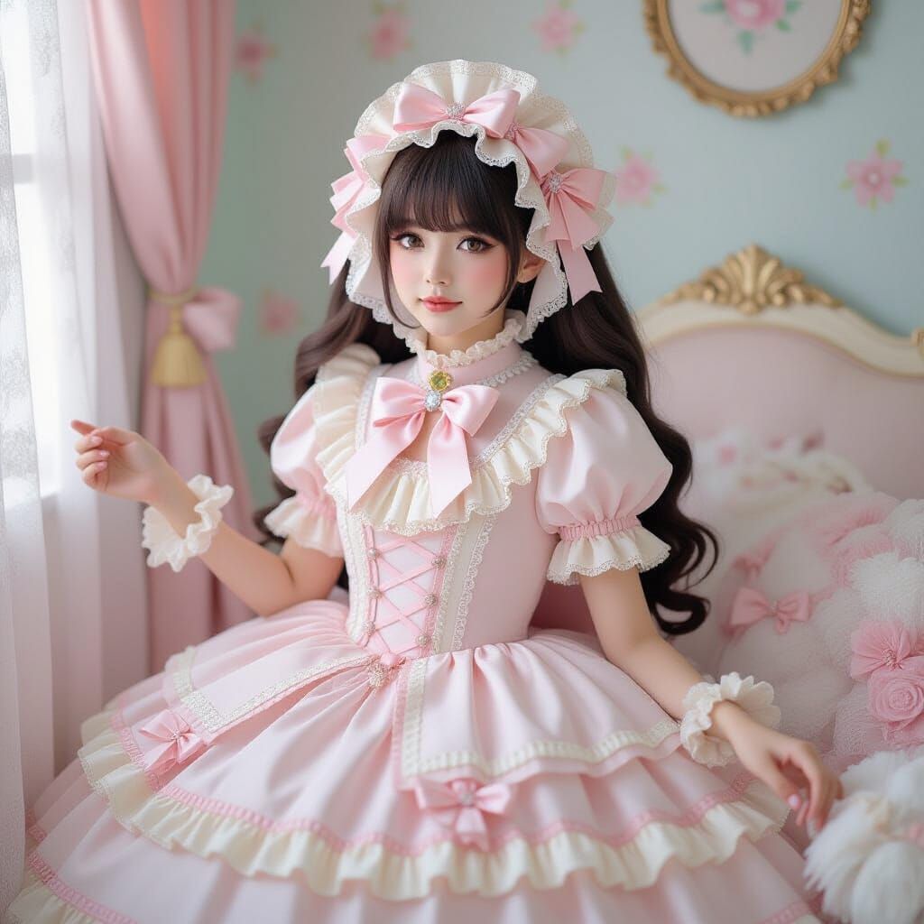 Girl in Lolita Dress with Pastel Colors