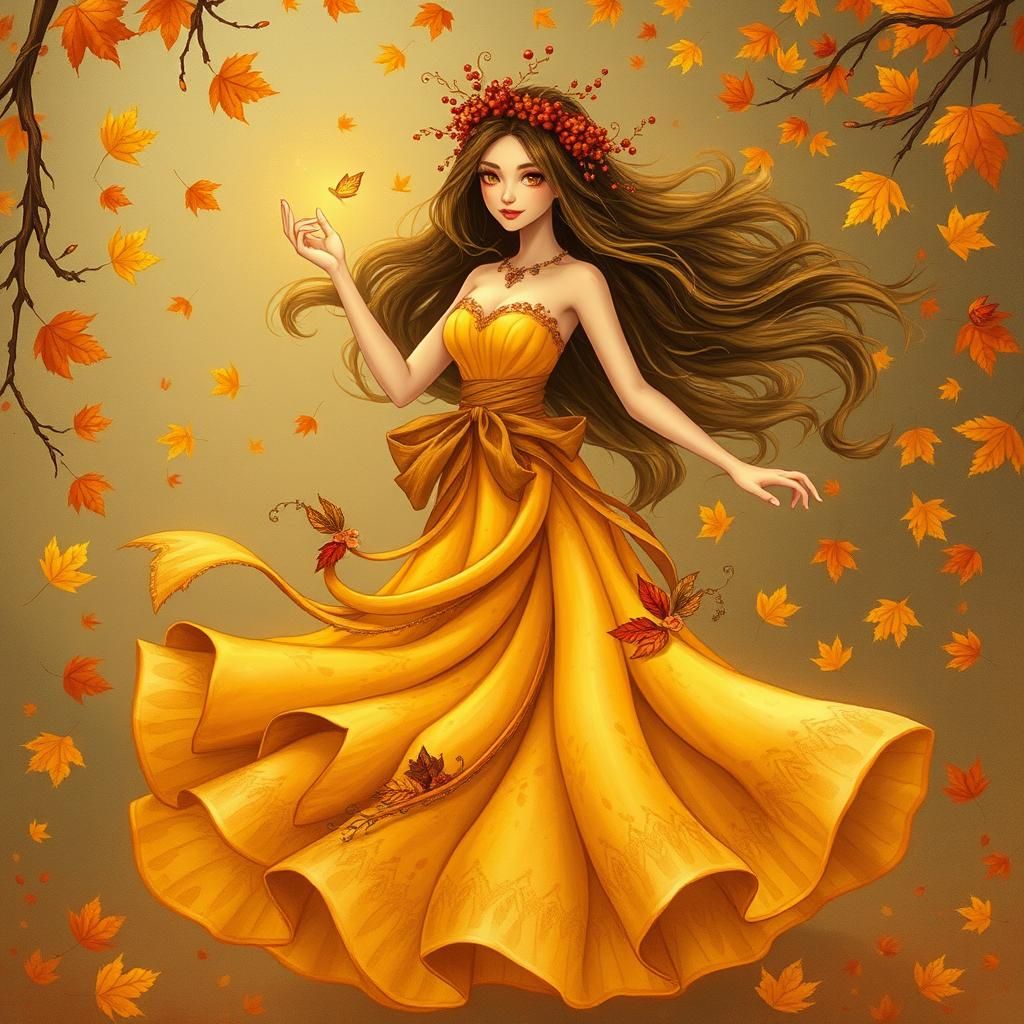 Autumn Queen in Gourd Gown Dances in the Wind