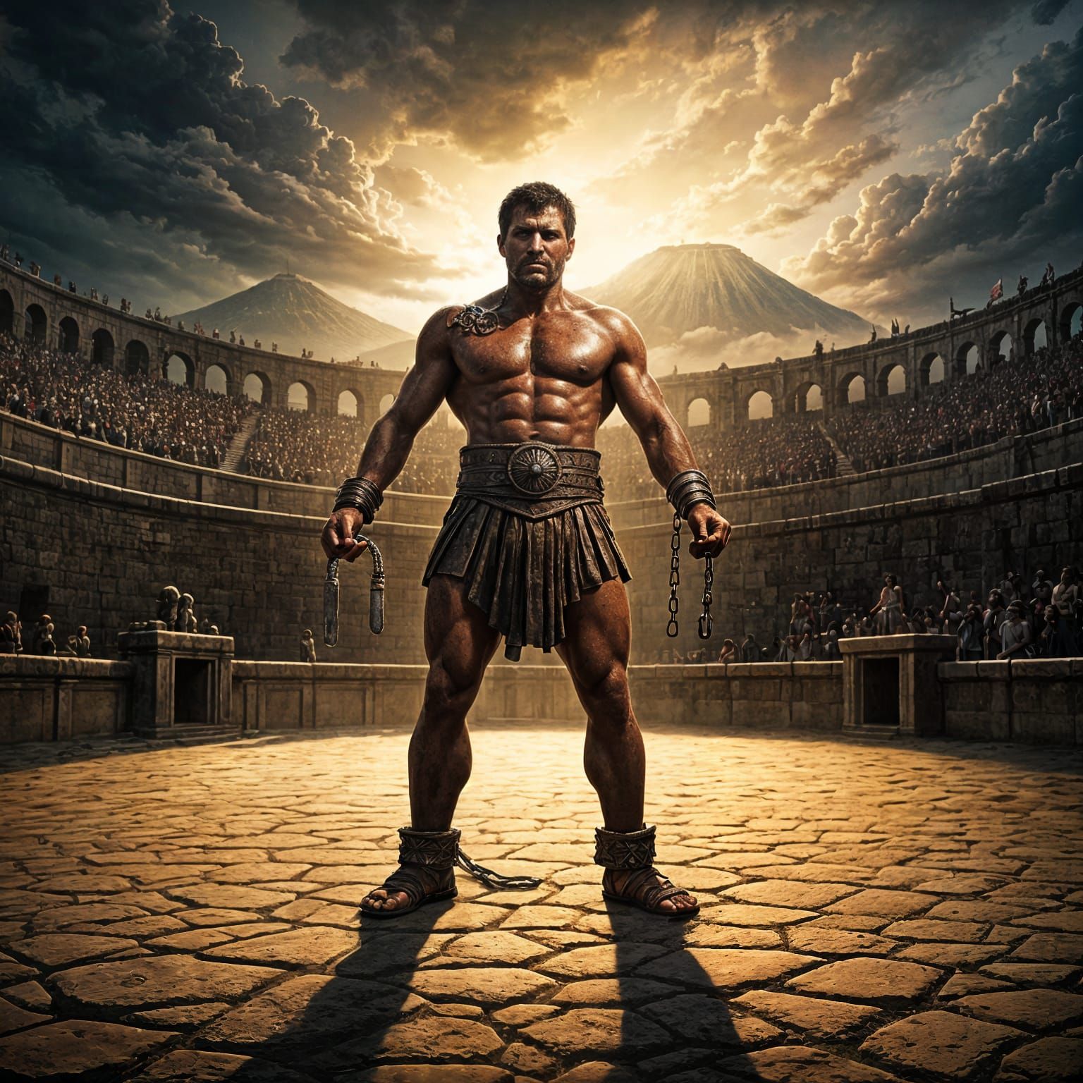 Ancient Gladiator Spartacus Triumphs in Capua Arena