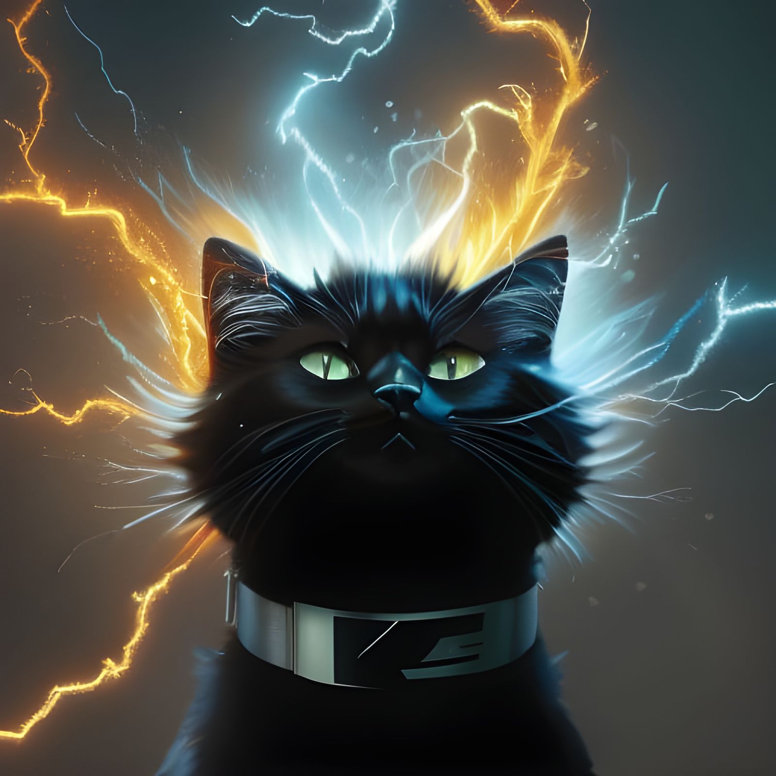 Electric Elemental Master Cat in Photorealistic 8k
