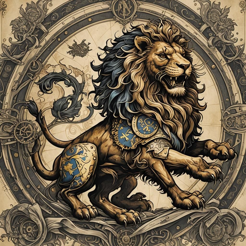 Steampunk Scottish Lion Rampant on Flag