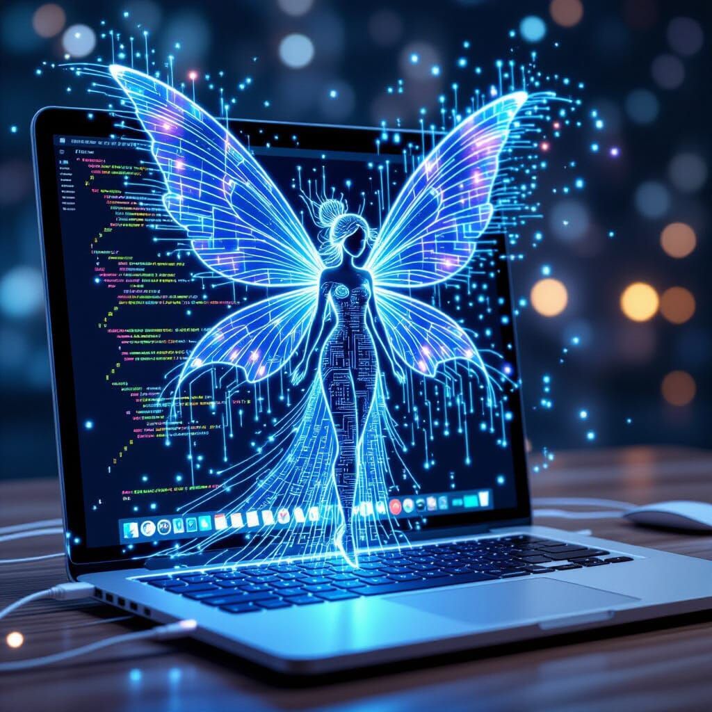 Digital Code Fairy with Circuit Board Wings