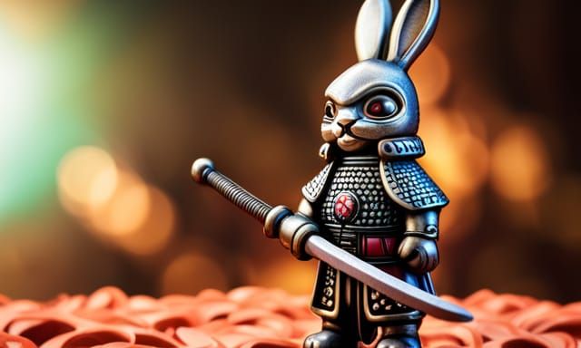 Hyperrealistic Bunny Samurai with Oversized Sword