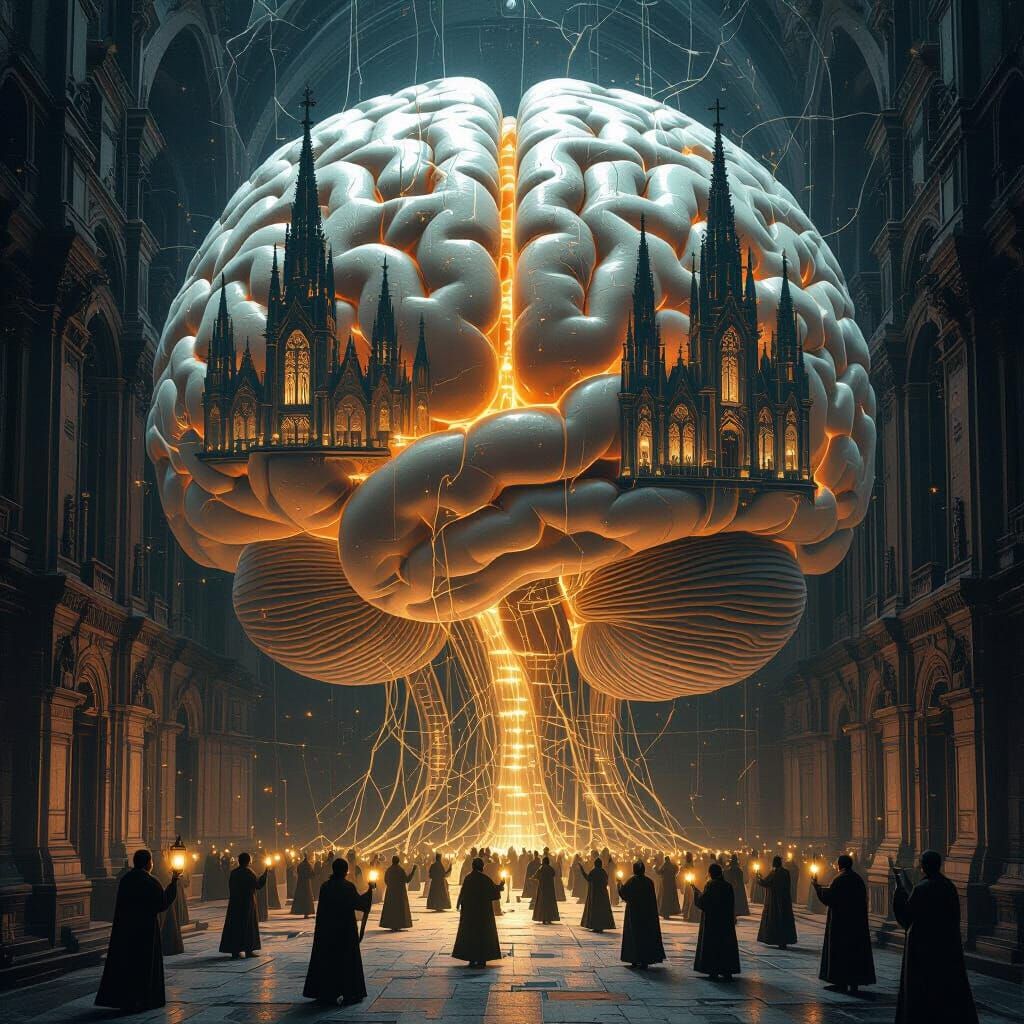 Gothic Cathedral Brain in Cyberpunk Renaissance Style