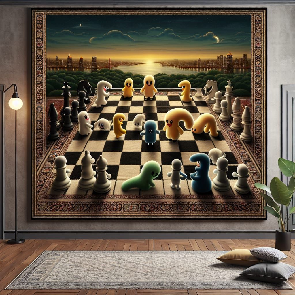 Velvet Painting of Kerfluffles Playing Chess