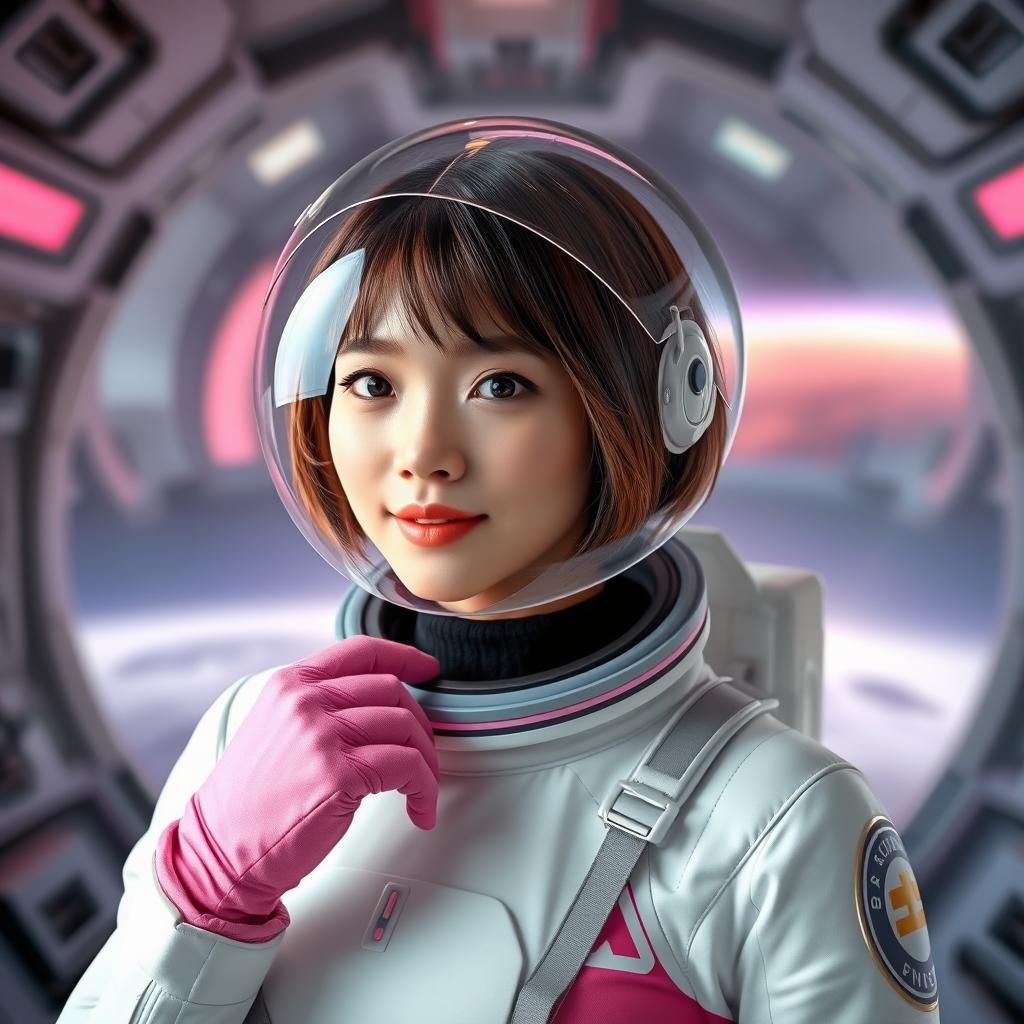 Young Woman in Futuristic Astronaut Suit