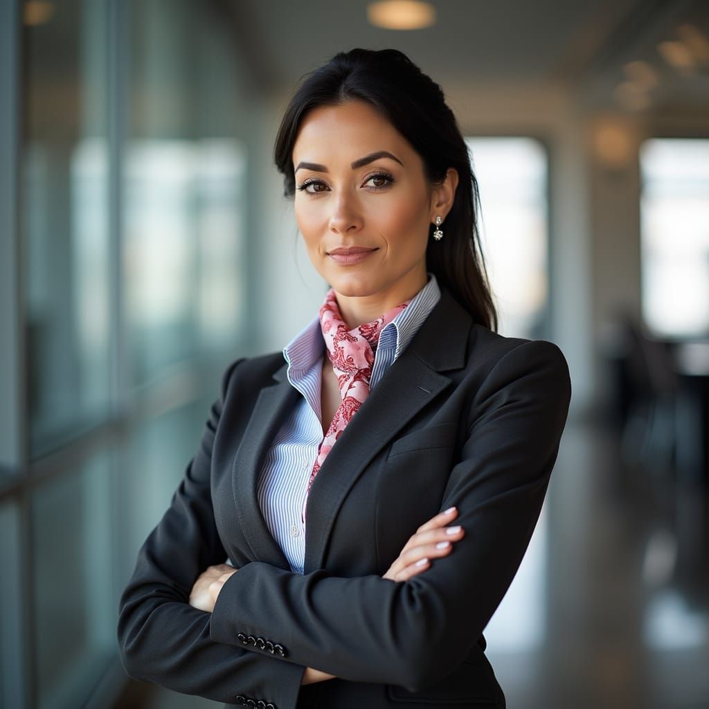 Confident Businesswoman in Charcoal Suit, Professional Portr...