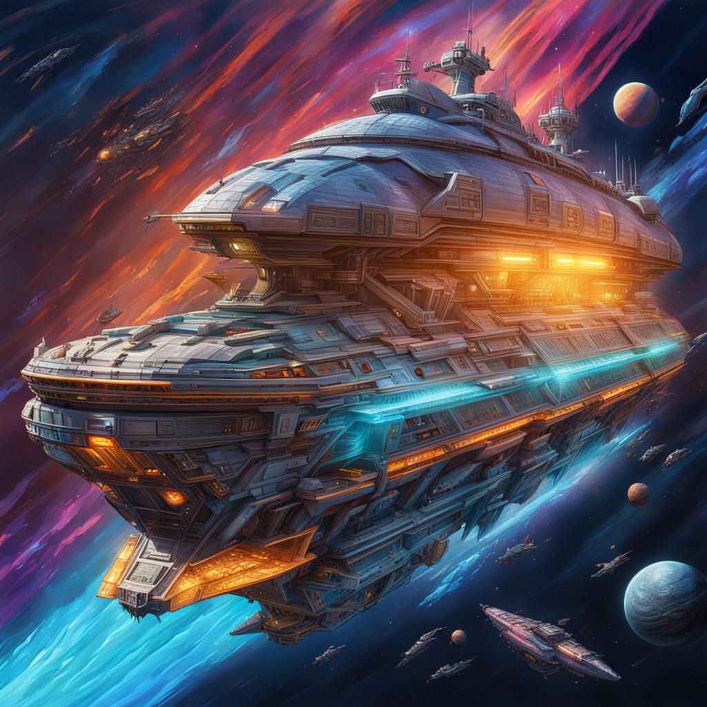 Chromatic Starship Brig Frozen in Time