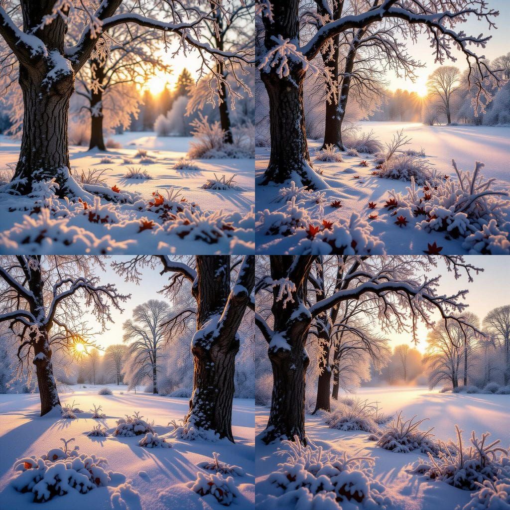 Enchanting Winter Landscape in Golden Hour Light