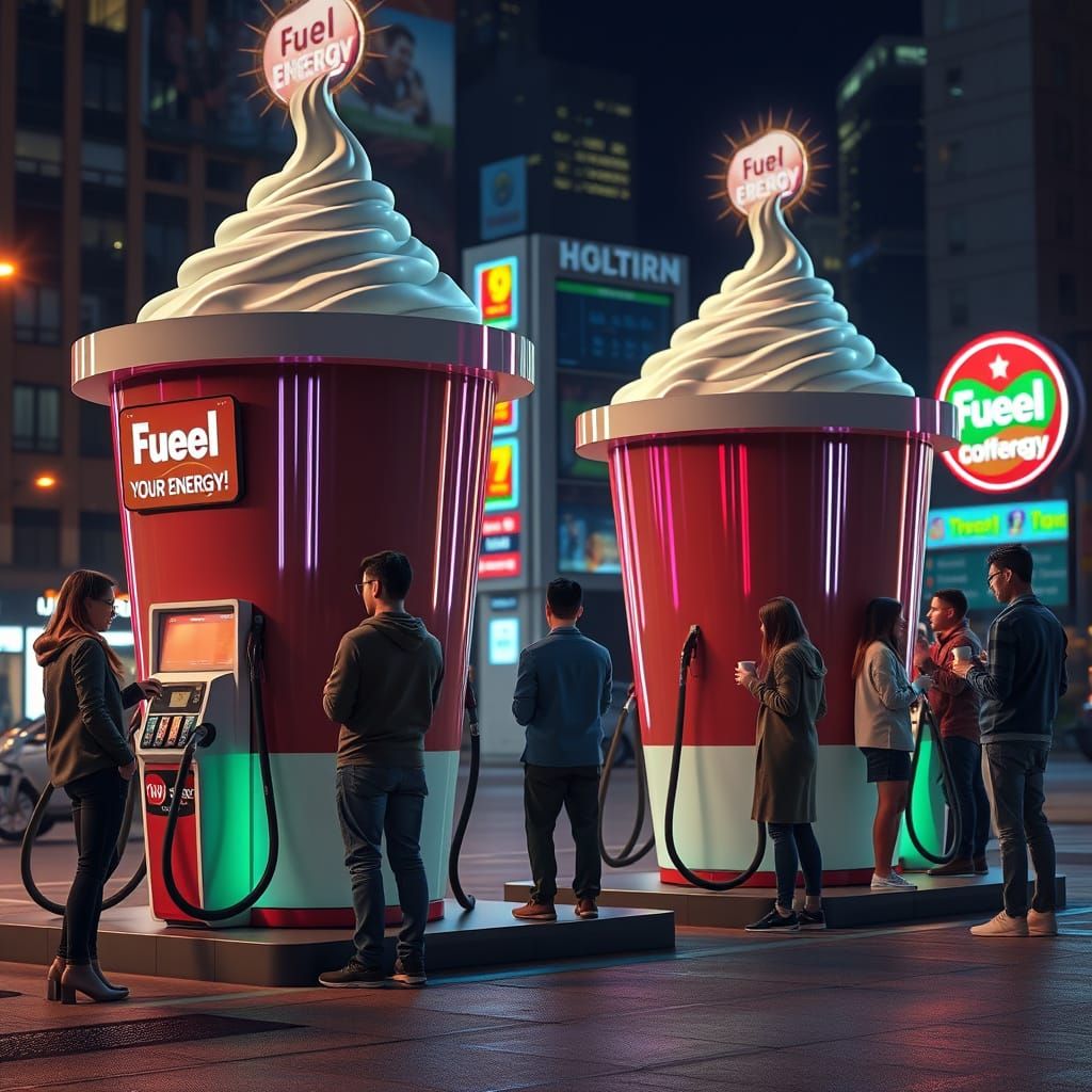 Vibrant Coffee Oasis in City Night