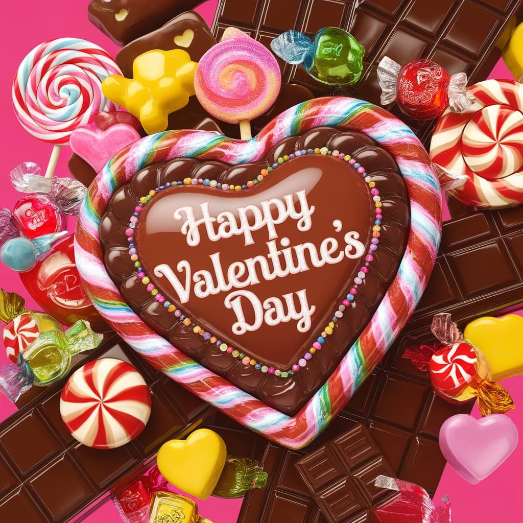 Hyperrealistic Candy Art Valentine's Day Scene