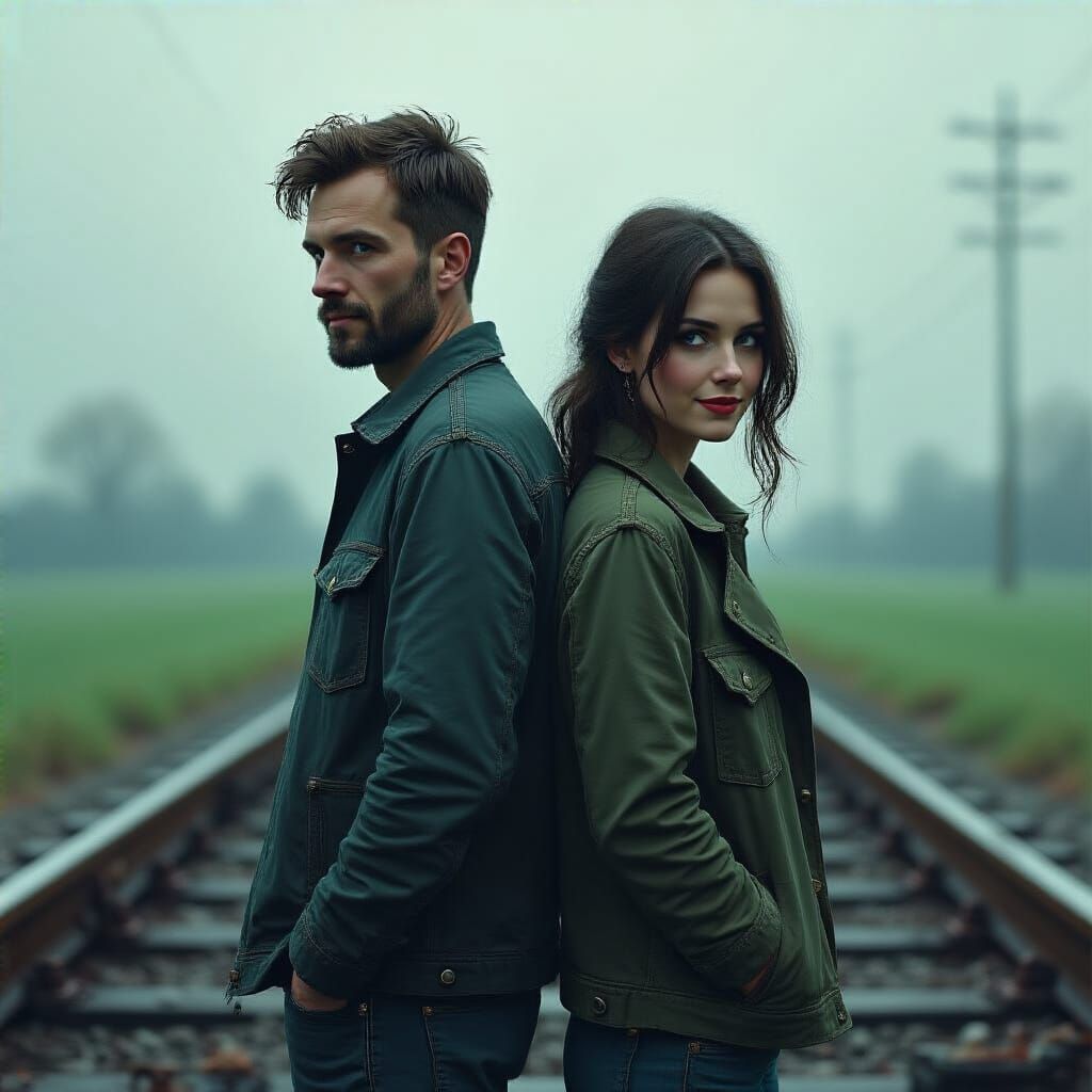 Back-to-Back Couple in Atmospheric Digital Art