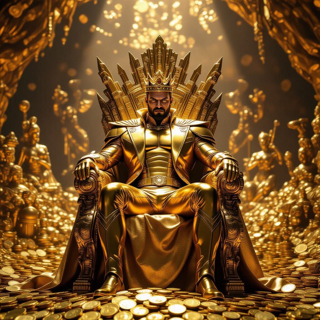 King Midas Rex: Golden Supervillain on Vault Throne
