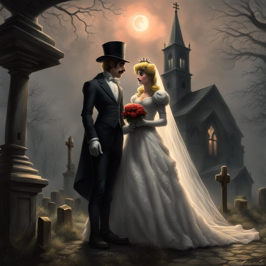 Creepy Mario and Peach Gothic Horror Wedding