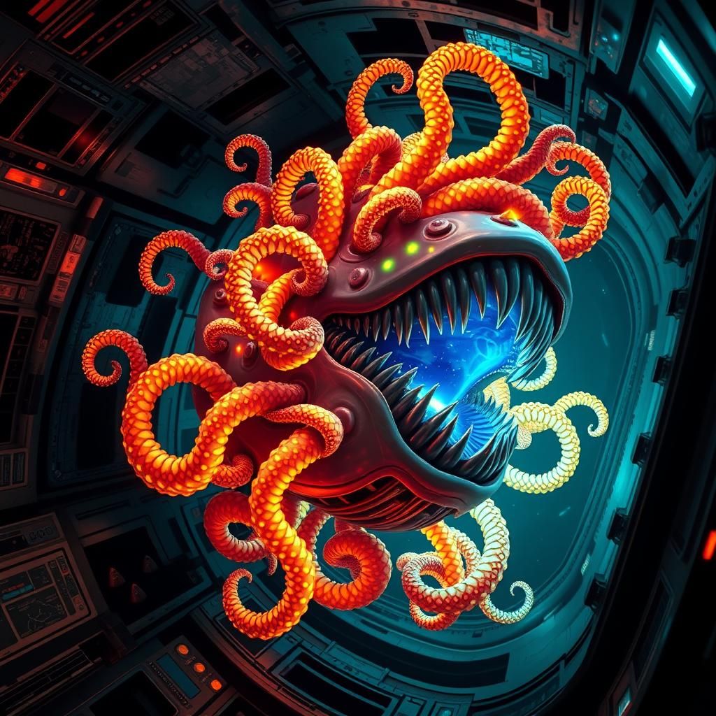 Bioluminescent Horror: Deep Sea Plant in Spaceship