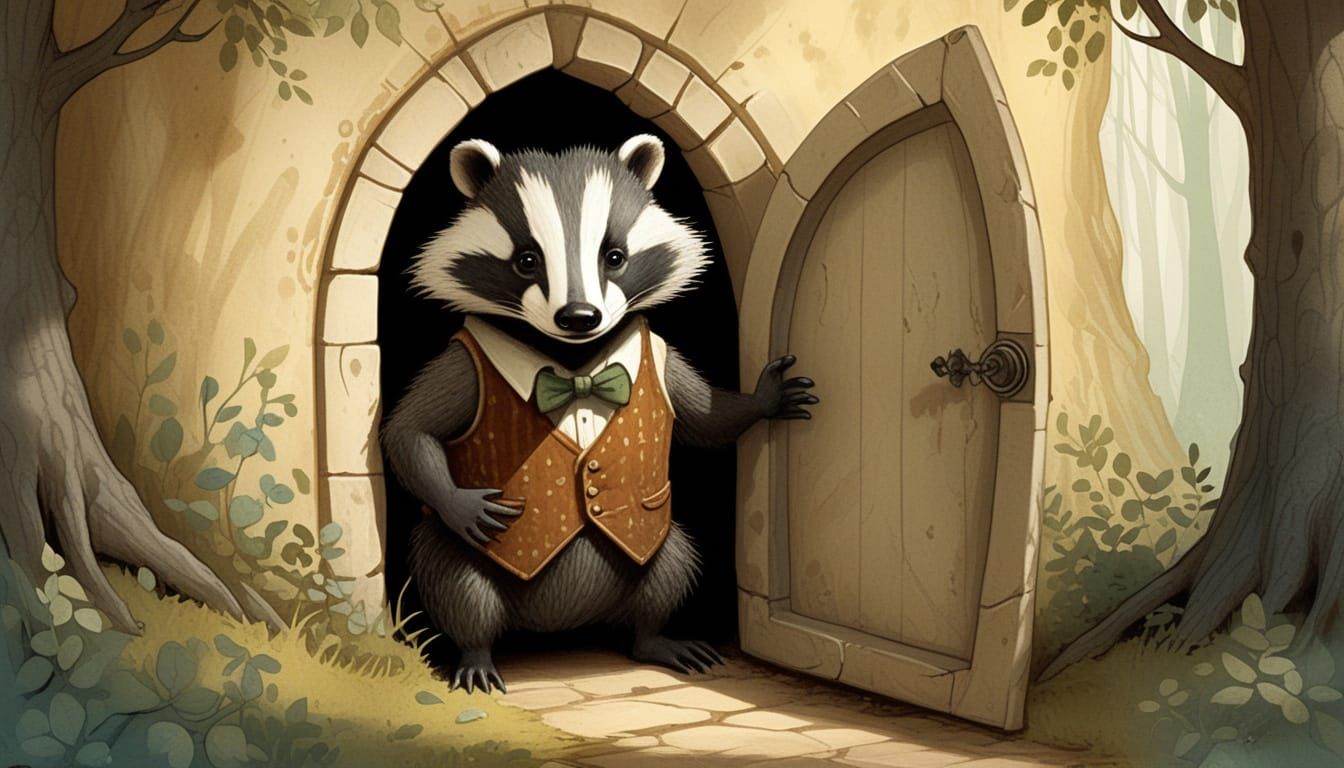 Whimsical Badger Character Design in Fantasy Art Style