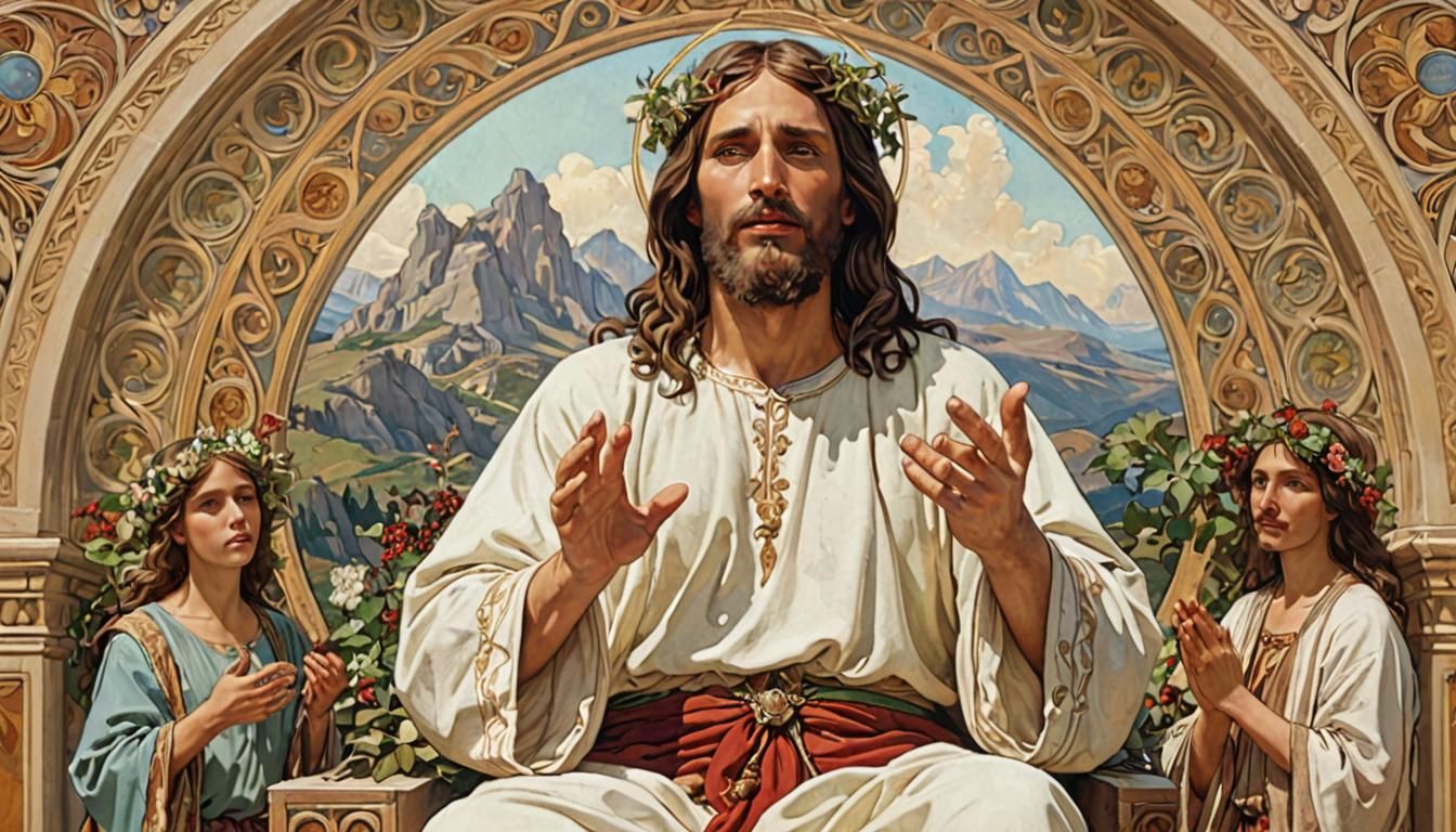 Jesus Teaching Prayer in Art Nouveau Style
