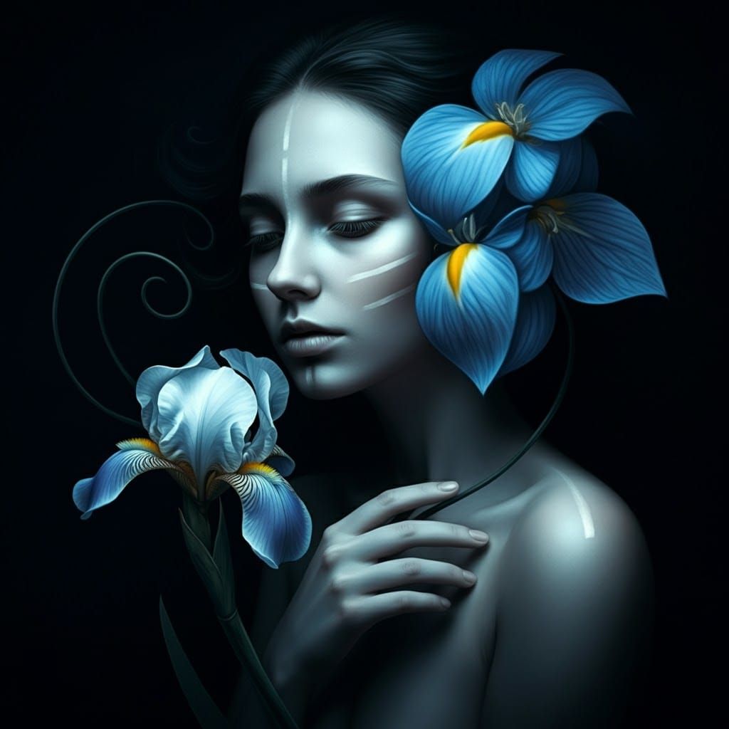 Woman with Iris in Dark Romantic Style