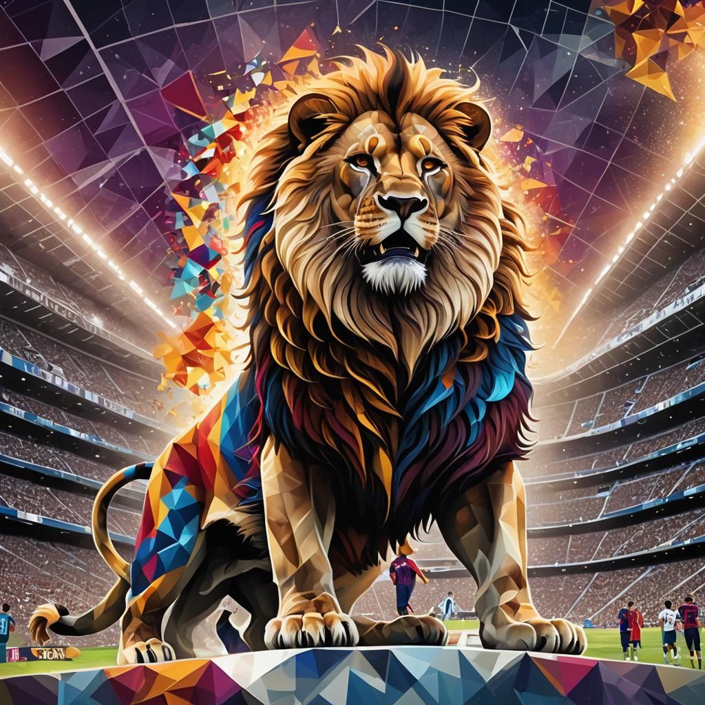 Barcelona Lion Cub Triumphant: Geometric Abstract Art