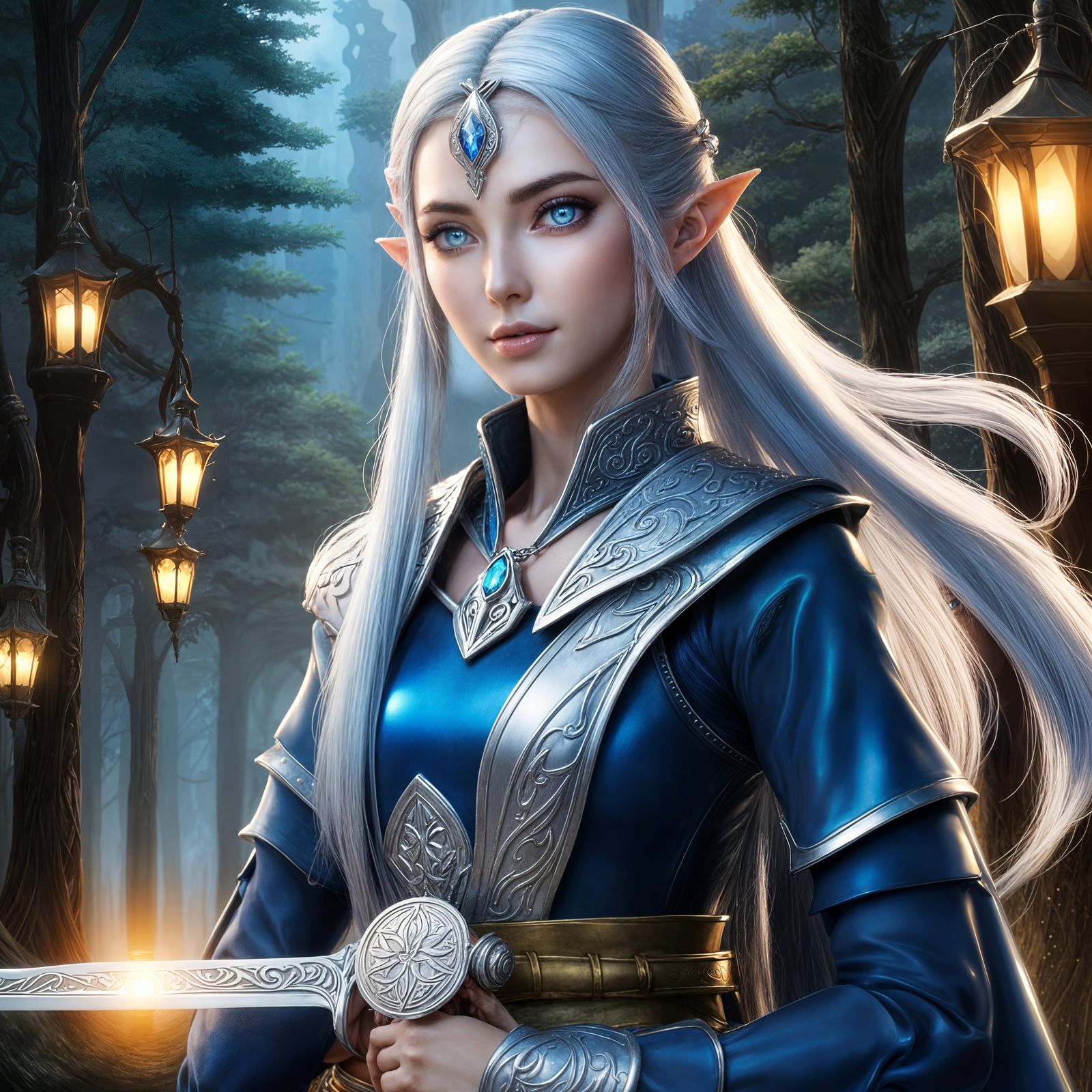 Beautiful Elf Warrior in Silver Armor: Anime Art