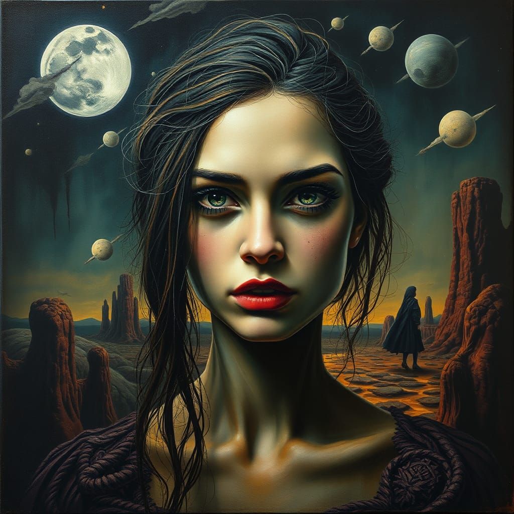 Sinister Gaze in Surreal, Dreamlike Landscape