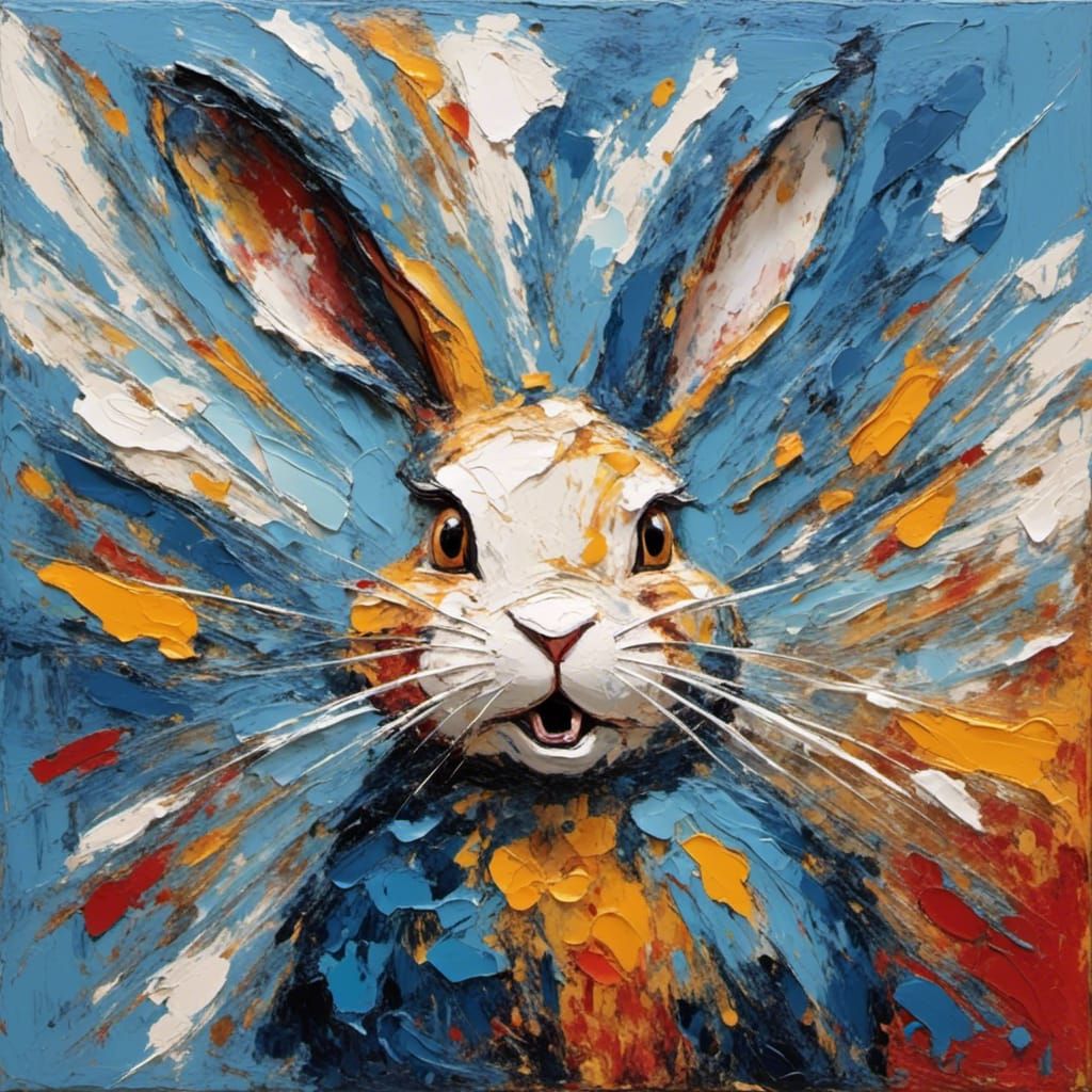 Angry Rabbit in Blue Waistcoat, Impasto Painting