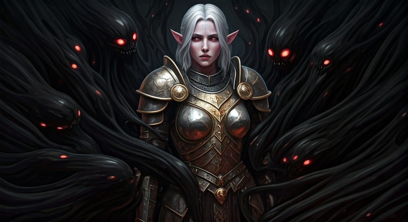 Paladin Engulfed by Slime Monsters in Biomechanical Style