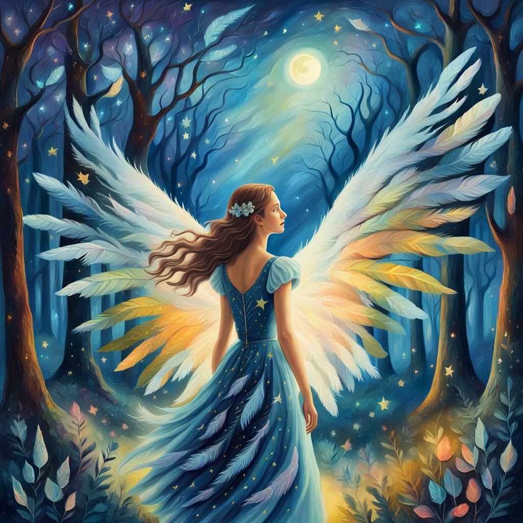 Mystical Forest: Woman with Broken Wings in Surrealist Art