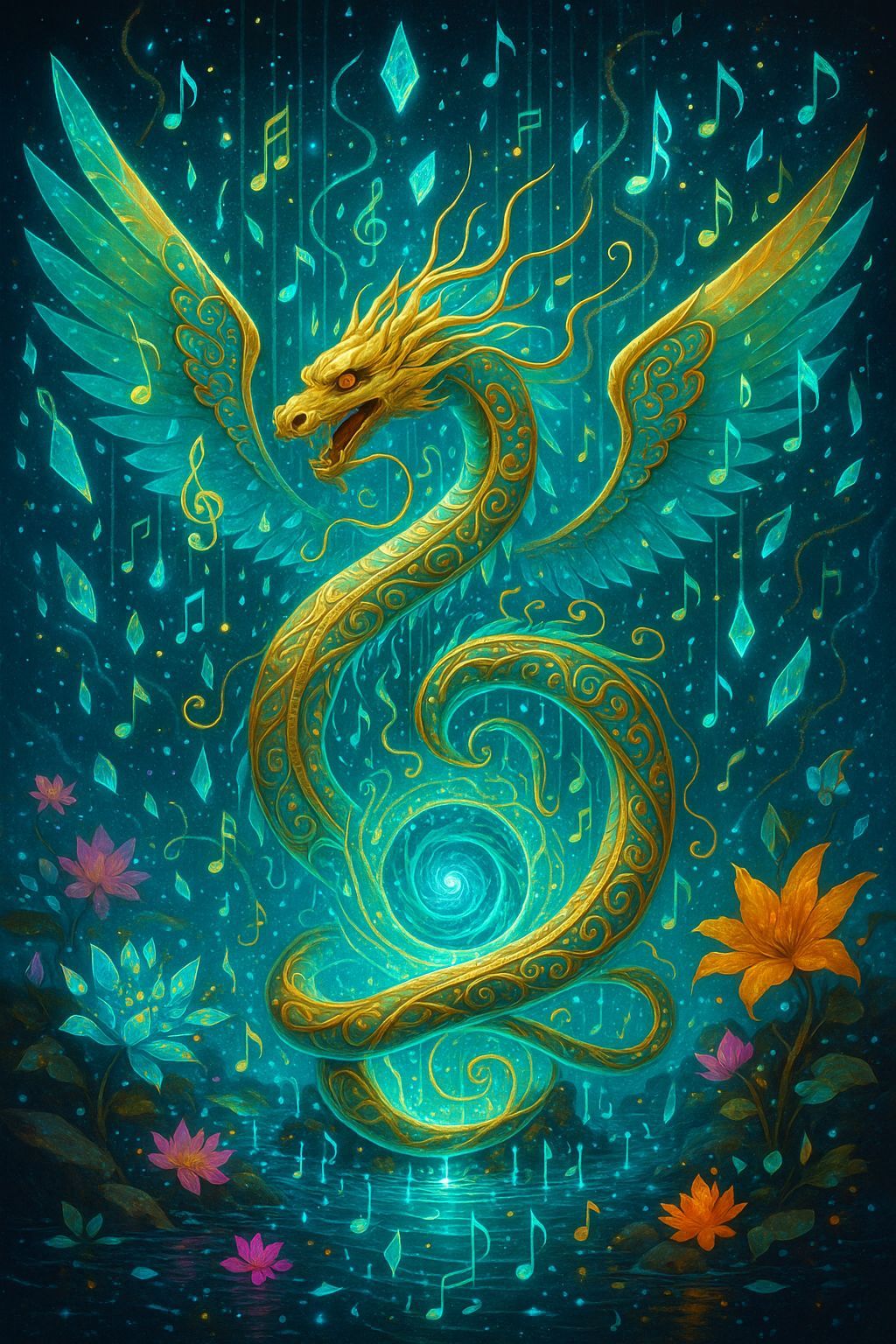 Bioluminescent Serpent Coils Around Quantum Portal