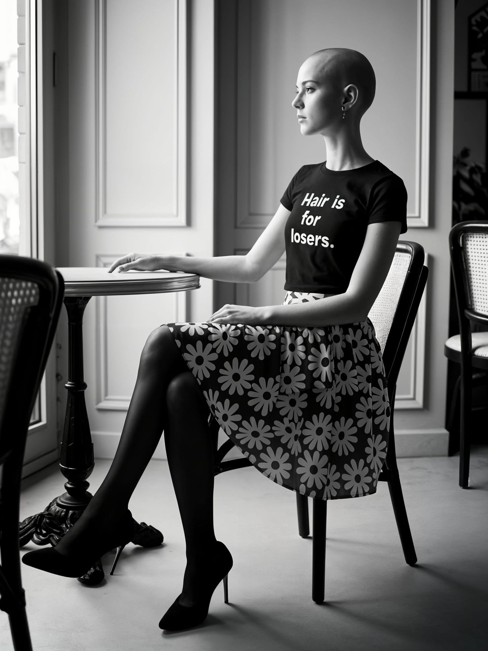 Bald Girl in French Cafe: Fine Art Photograph