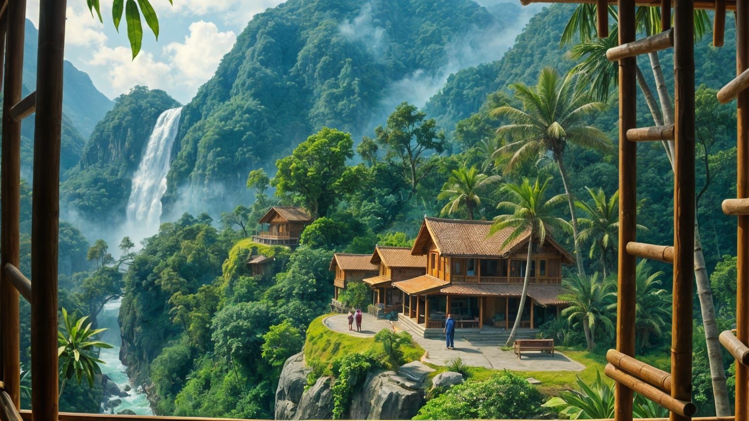 Tropical Bamboo Village: Moebius Matte Painting