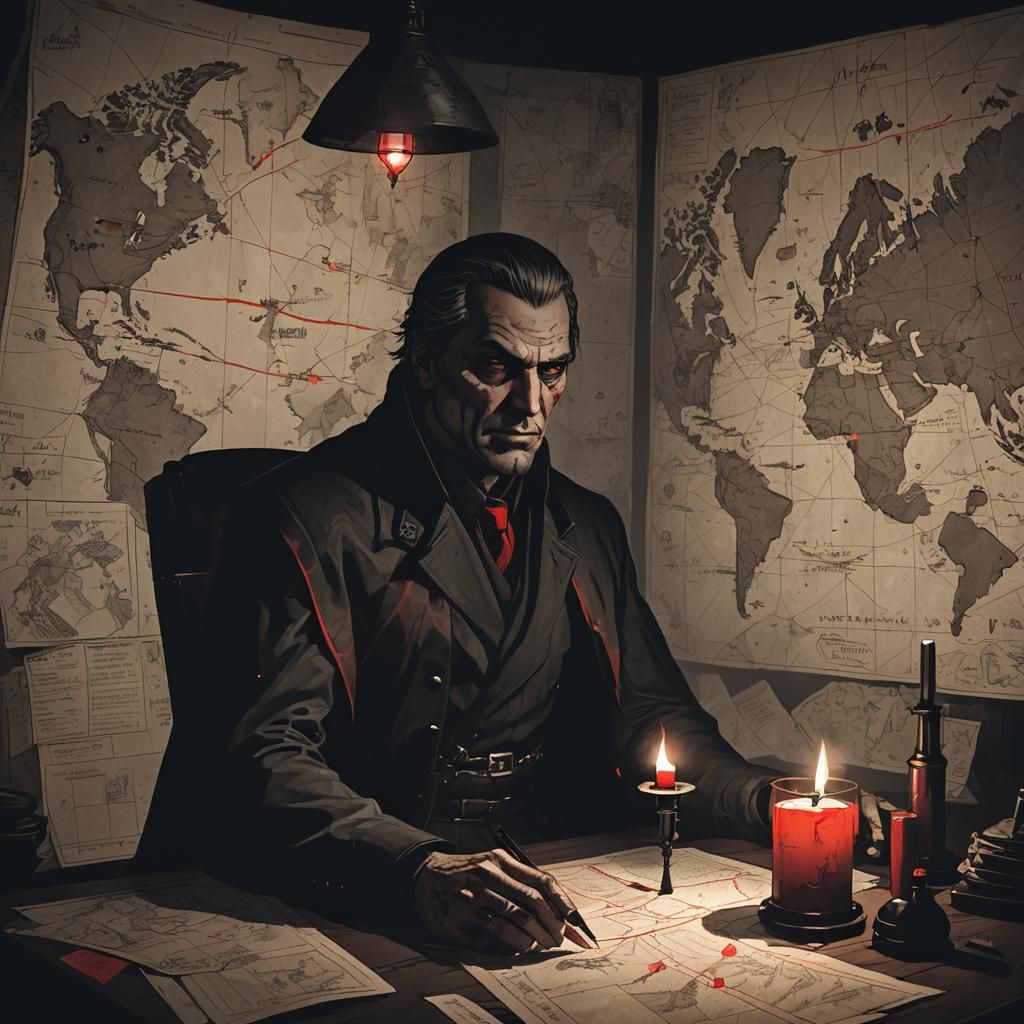 Ominous Villain Plotting Conquest in Dark Fantasy Style