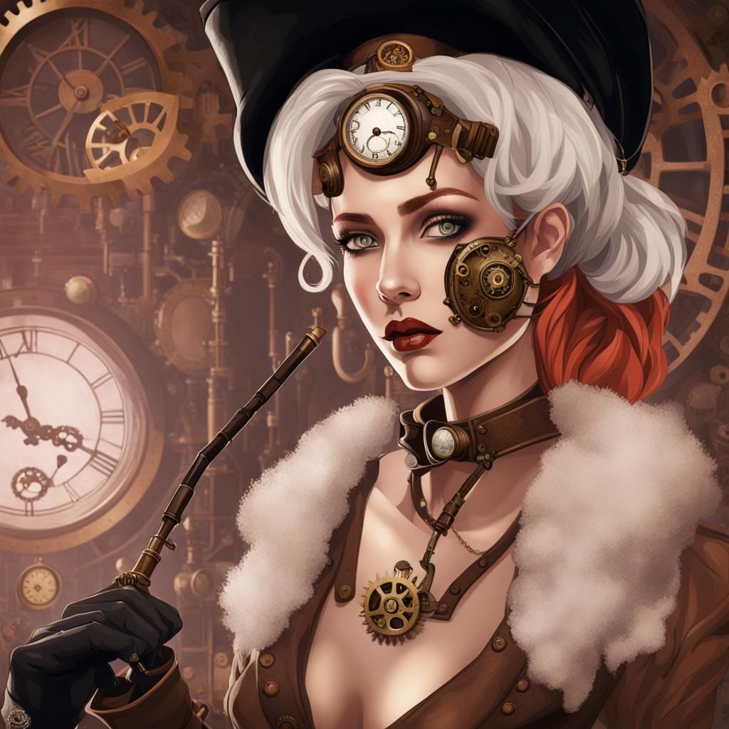 Steampunk Woman in Detailed Mechanical Outfit