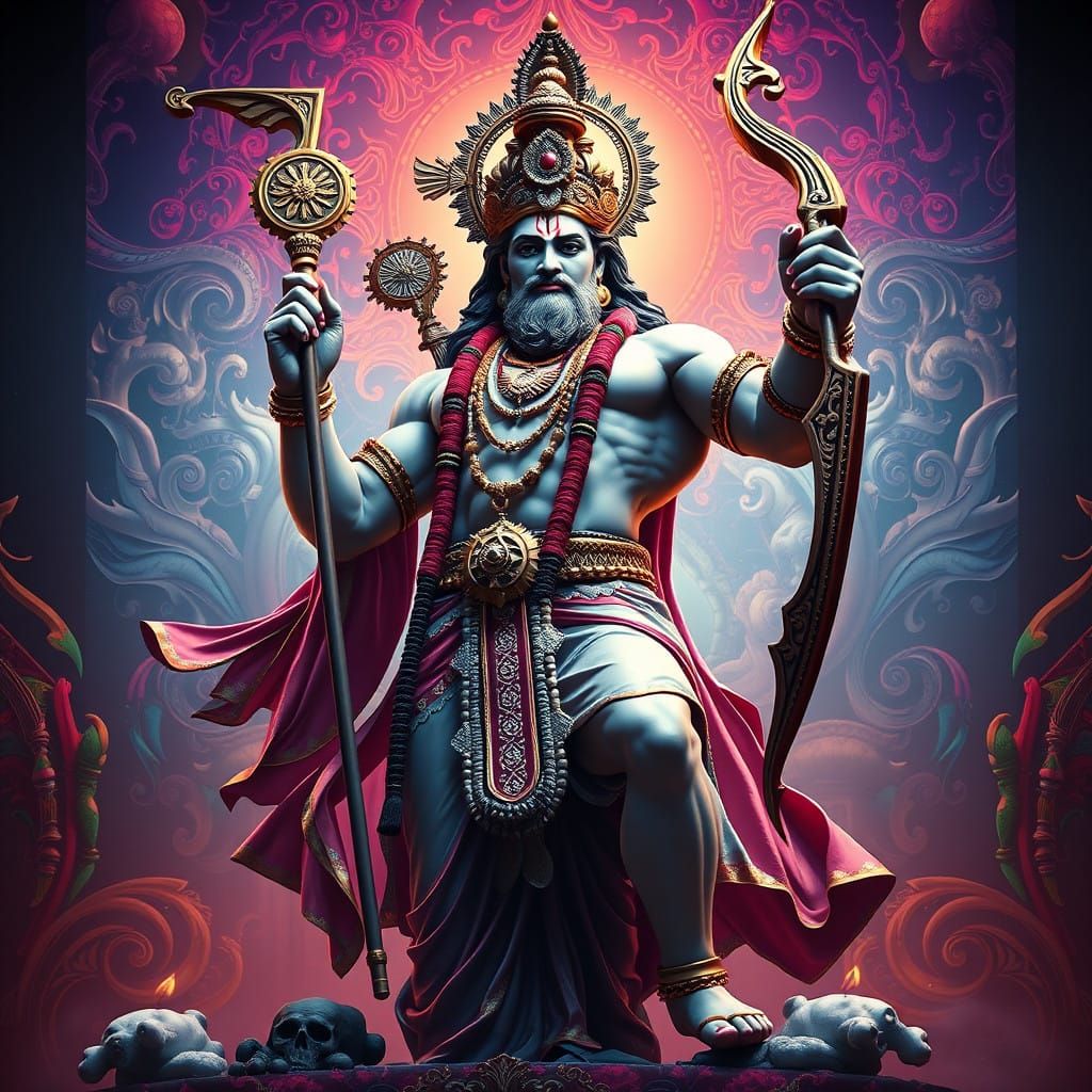 Supreme God Bodybuilder Lord Krishna with Bow in Unreal Engi...