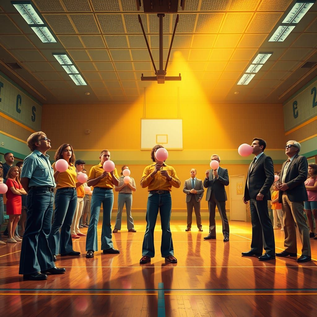 Vibrant 1970s School Gymnasium Bubble Gum Contest