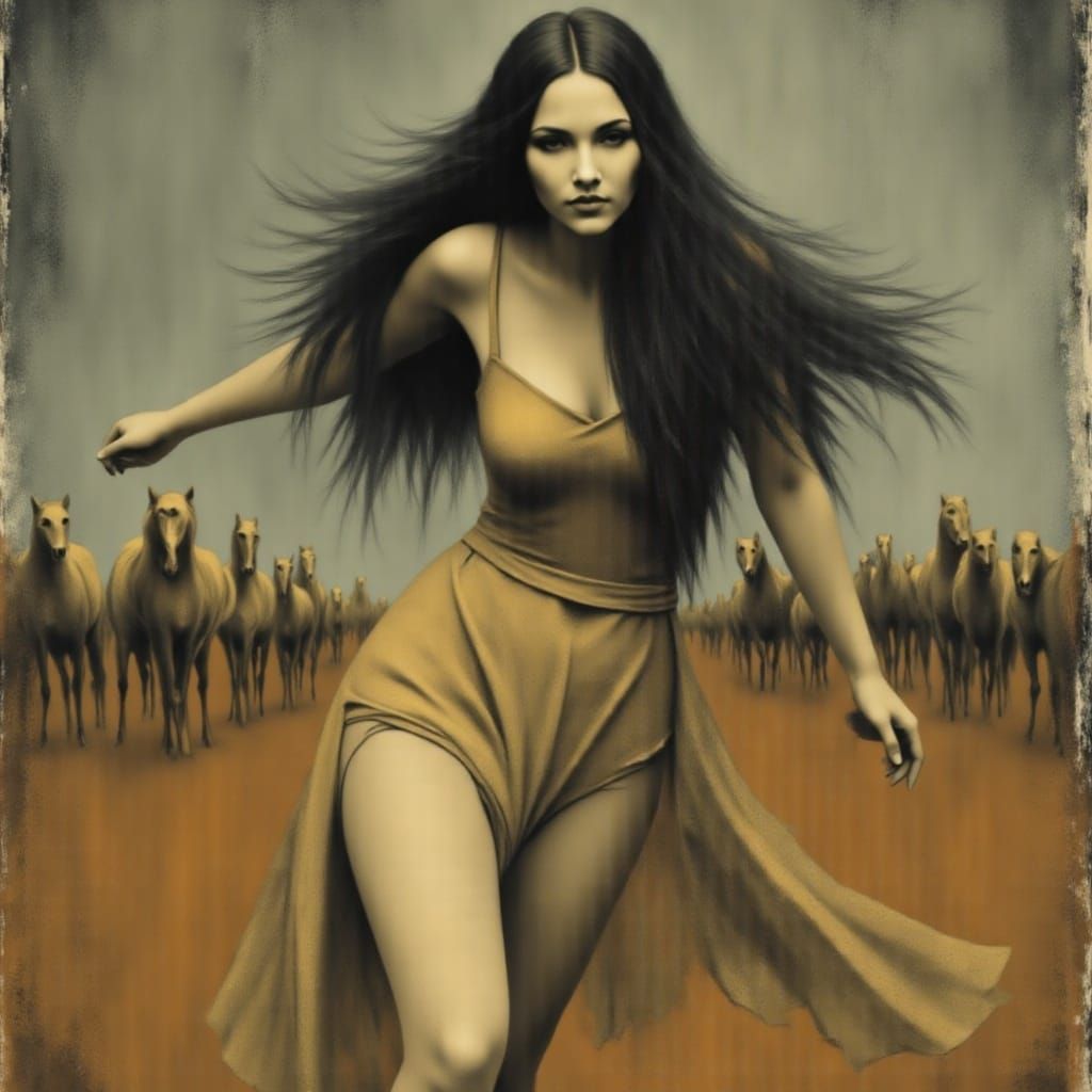 Renaissance Woman Flees Skeletal Horses in Stormy Chase